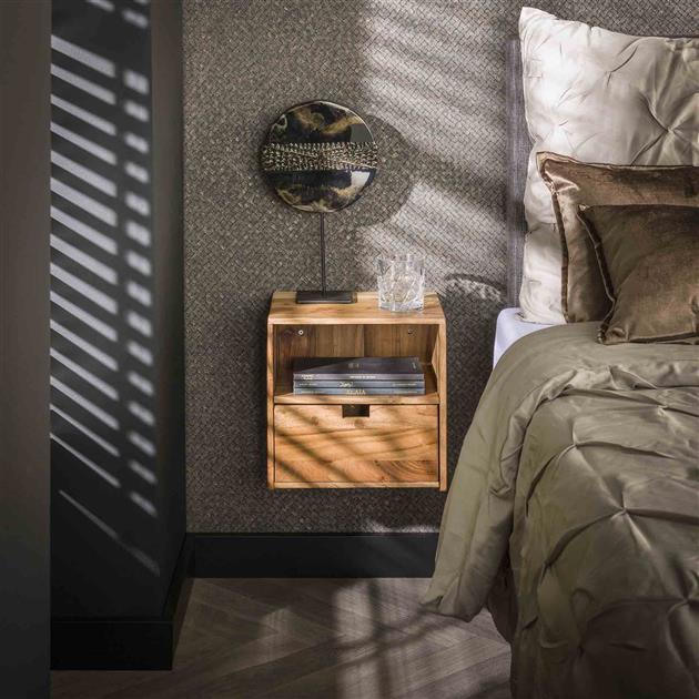 Nachtkastje set/2 XS hangend flat / Massief acacia naturel