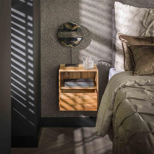 Nachtkastje set/2 XS hangend flat / Massief acacia naturel