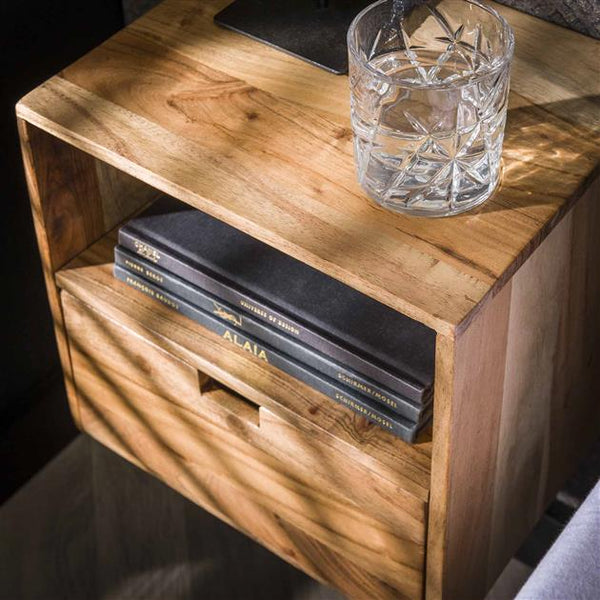 Nachtkastje set/2 XS hangend flat / Massief acacia naturel