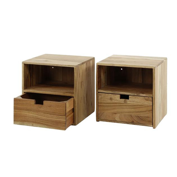 Nachtkastje set/2 XS hangend flat / Massief acacia naturel