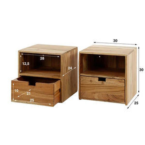 Nachtkastje set/2 XS hangend flat / Massief acacia naturel