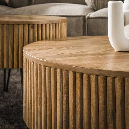 Salontafel set/2 wave rond / Massief mango zandkleur