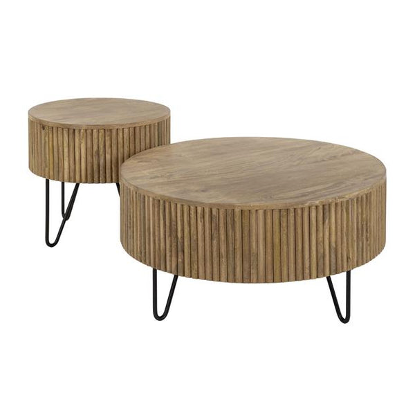 Salontafel set/2 wave rond / Massief mango zandkleur