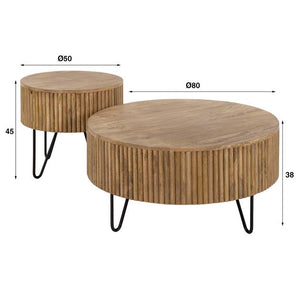 Salontafel set/2 wave rond / Massief mango zandkleur