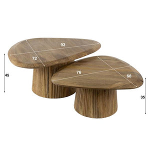 Salontafel set van 2 wave driehoekig blad / Massief mango zandkleur