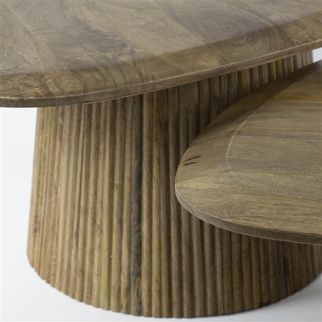 Salontafel set van 2 wave driehoekig blad / Massief mango zandkleur