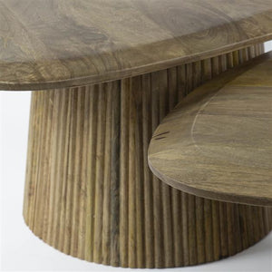 Salontafel set van 2 wave driehoekig blad / Massief mango zandkleur