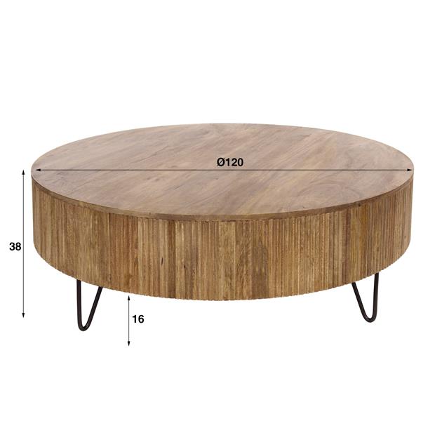 Salontafel wave XXL rond Ø120 cm / Massief mango zandkleur