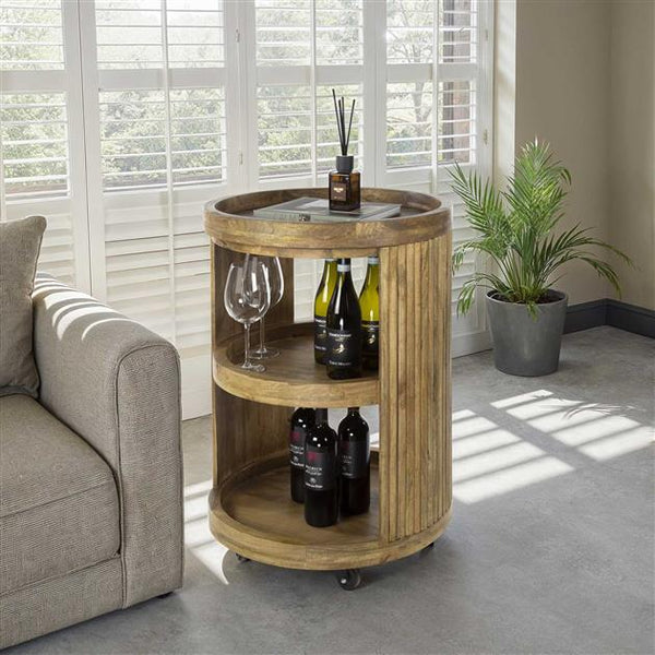 Wijntrolley wave rond op wielen / Massief mango zandkleur