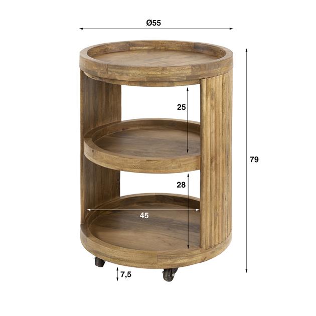Wijntrolley wave rond op wielen / Massief mango zandkleur