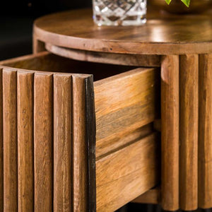 Nachtkastje 1L tweak rond / Massief mango zandkleur (magazijn sale)