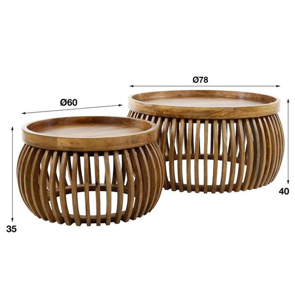 Salontafelset tweak curve Ø80/Ø60 / Massief mango zandkleur