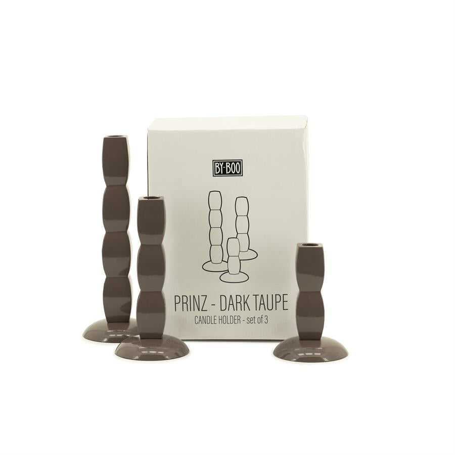 Kaarsenhouder set Prinz 3-delig By-Boo - Donker taupe (Magazijn sale)