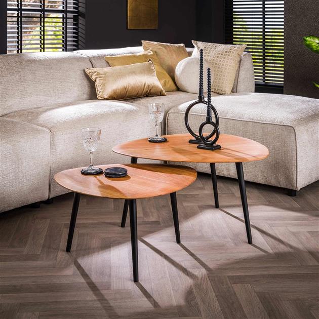 Salontafel set/2 driehoek organisch / Massief acacia