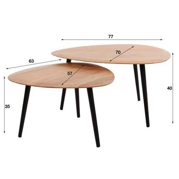 Salontafel set/2 driehoek organisch / Massief acacia