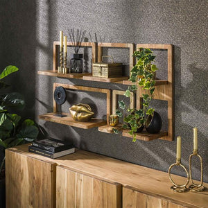 Wandschap set/5 curvy / Massief acacia naturel (Magazijn sale)