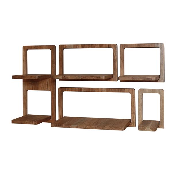 Wandschap set/5 curvy / Massief acacia naturel (Magazijn sale)