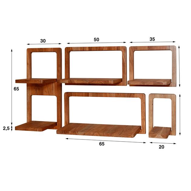 Wandschap set/5 curvy / Massief acacia naturel (Magazijn sale)