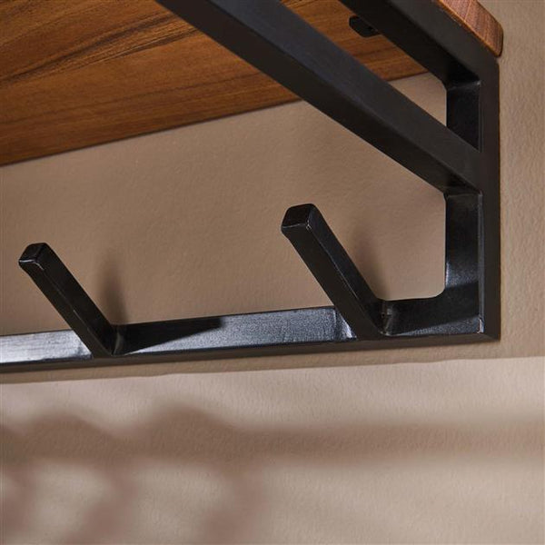 Kapstok custom 6 haken hoedenplank / Massief acacia naturel