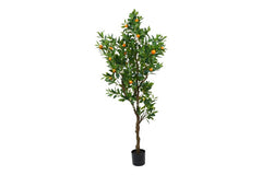 Kunst plant Sinansis/mandarijn in pot groen/oranje- 210 cm hoog