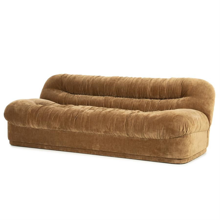 Retro 3 zits bank Sofa Nook By-Boo  - Mosterd stof (218 cm breed)