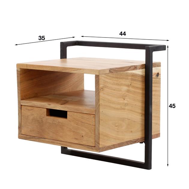Nachtkastje 1L open vak air solid / Massief acacia naturel van Idéco Design, foto 7