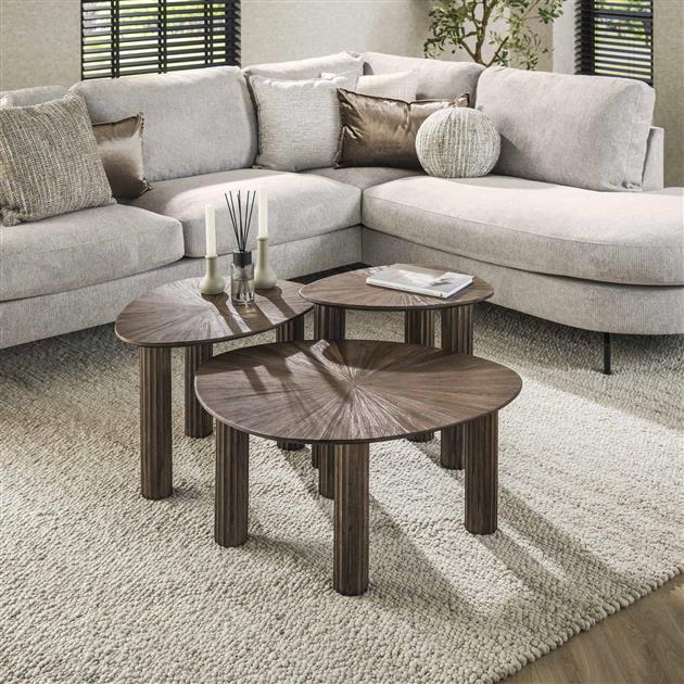 Bijzettafel set van 3 driehoek Maya teak / Teak rust brown