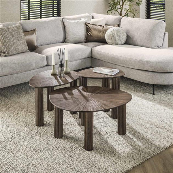 Bijzettafel set van 3 driehoek Maya teak / Teak rust brown