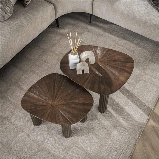 Salontafel set van 2 driehoekig Maya teak / Teak rust brown