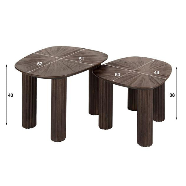 Salontafel set van 2 driehoekig Maya teak / Teak rust brown