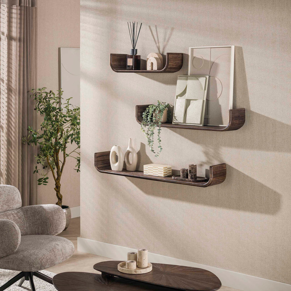 Wandplank Caro U-shape set van 3 / Massief teak espresso