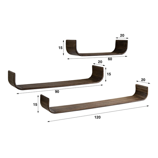 Wandplank Caro U-shape set van 3 / Massief teak espresso