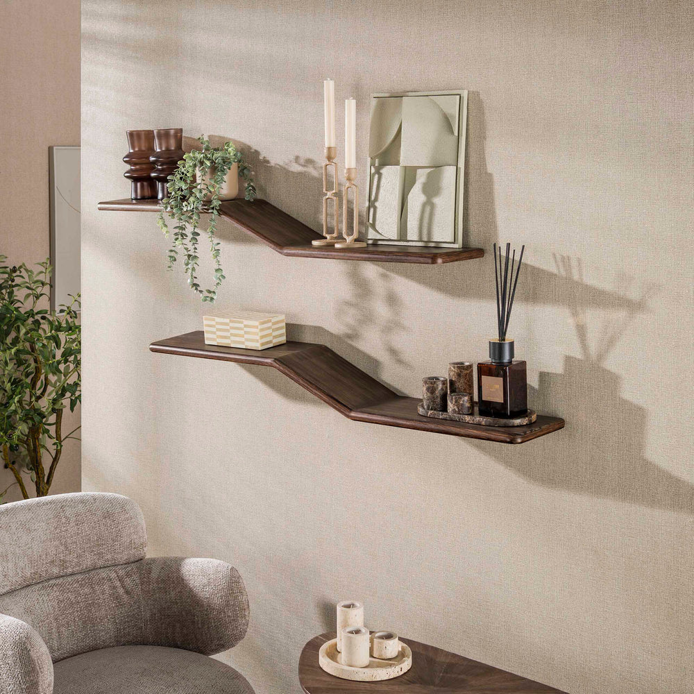 Wandplank Caro S-shape set van 2 / Massief teak espresso