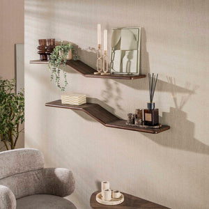 Wandplank Caro S-shape set van 2 / Massief teak espresso