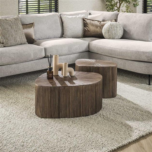 Salontafel set van 2 stuks XL driehoek Maya teak / Teak rust brown