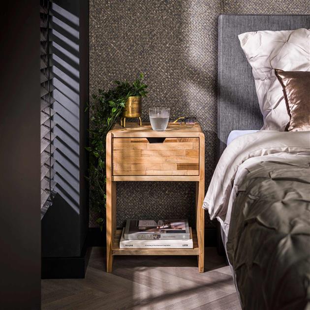 Nachtkastje 1L rib / Teakhout verweerd (Magazijn sale)