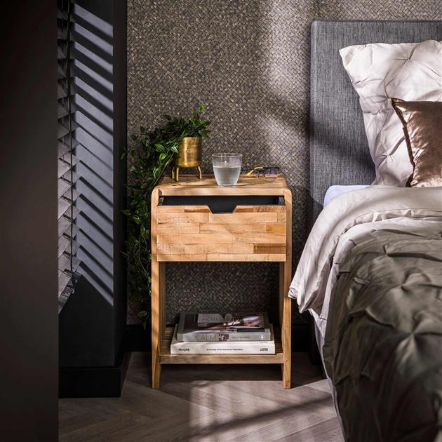 Nachtkastje 1L rib / Teakhout verweerd (Magazijn sale)