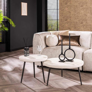 Salontafel set/2 flat round stone / Marmer composiet (Magazijn sale)