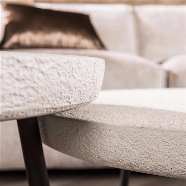 Salontafel set/2 flat round stone / Marmer composiet (Magazijn sale)