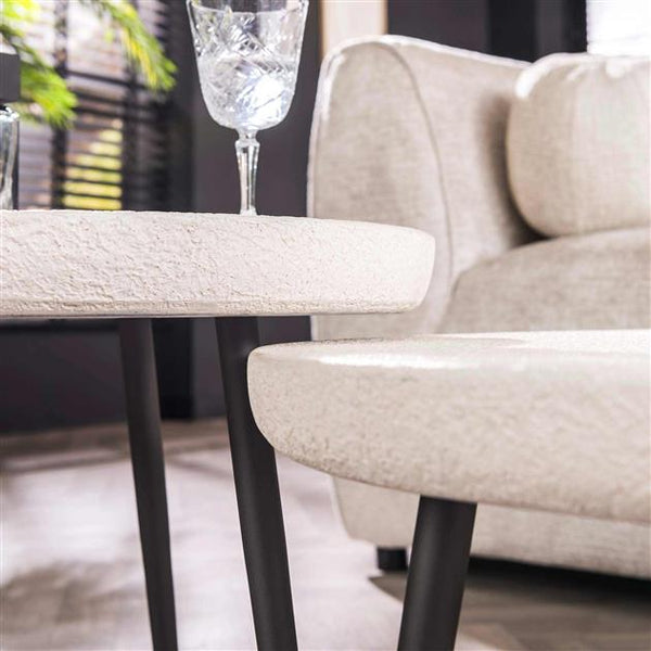 Salontafel set/2 flat round stone / Marmer composiet (Magazijn sale)