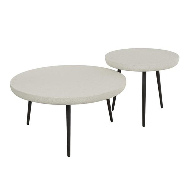Salontafel set/2 flat round stone / Marmer composiet (Magazijn sale)