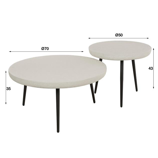 Salontafel set/2 flat round stone / Marmer composiet (Magazijn sale)