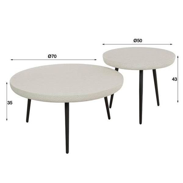 Salontafel set/2 flat round stone / Marmer composiet (Magazijn sale)