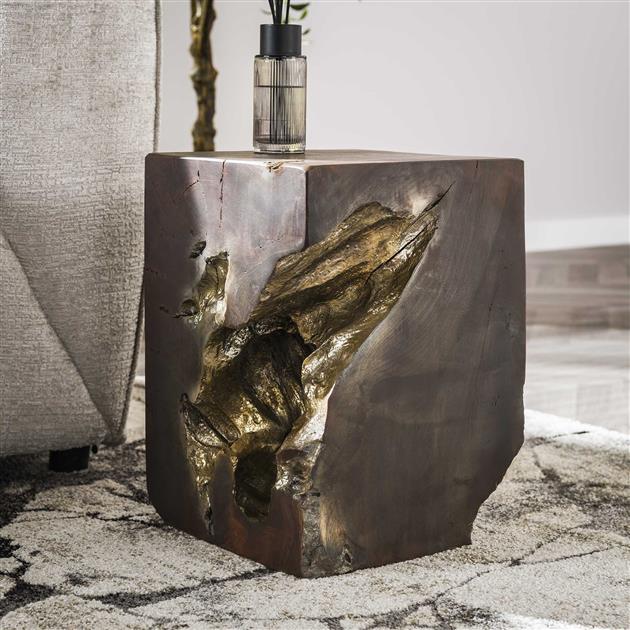 Bijzettafel square grey and gold / Grijs (Magazijn sale)