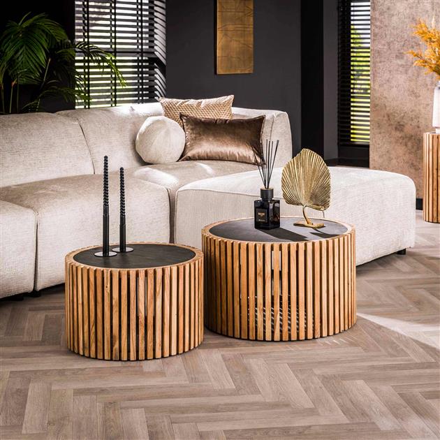 Salontafel set/2 slate round / Leisteen (Magazijn sale)