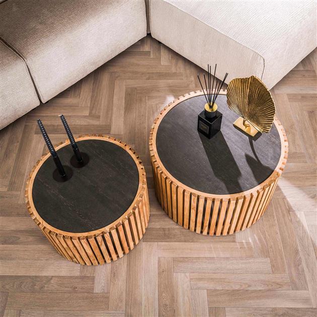Salontafel set/2 slate round / Leisteen (Magazijn sale)