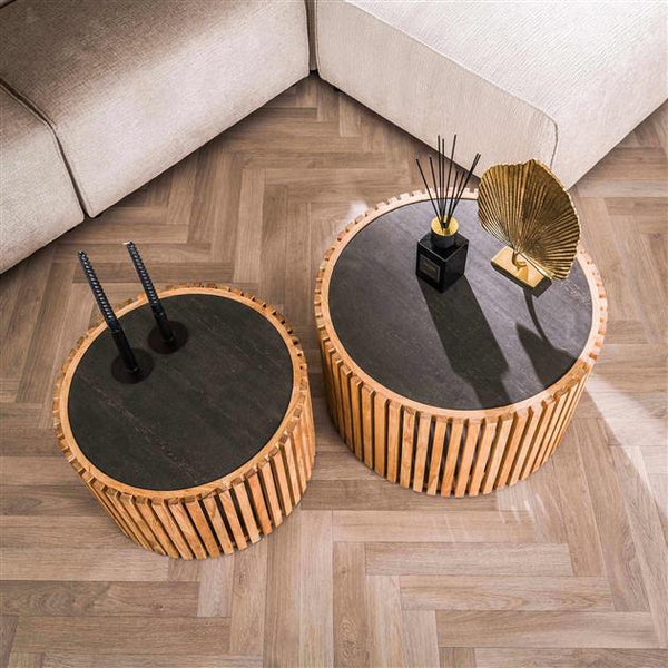 Salontafel set/2 slate round / Leisteen (Magazijn sale)