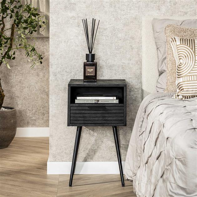 Nachtkastje 1L marina / Massief mango zwart