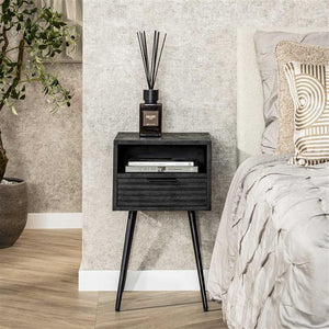 Nachtkastje 1L marina / Massief mango zwart