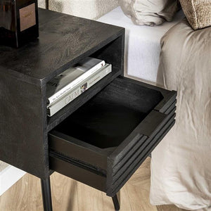 Nachtkastje 1L marina / Massief mango zwart